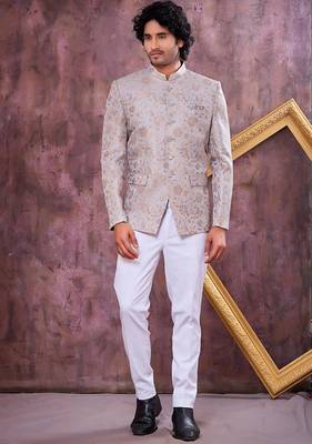 Grey imported plain fabric jodhpuri for men 1