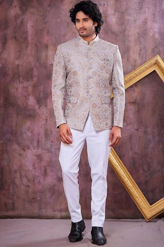 Grey imported plain fabric jodhpuri for men