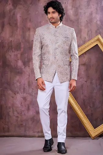 Grey imported plain fabric jodhpuri for men