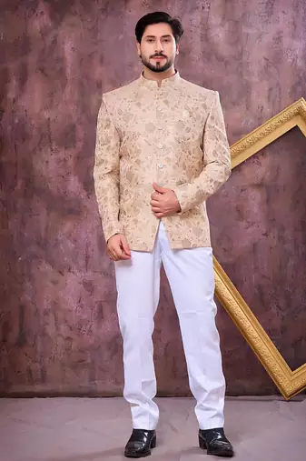 Beige imported plain fabric jodhpuri for men