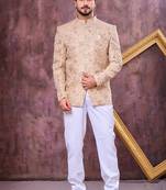 Beige imported plain fabric jodhpuri for men
