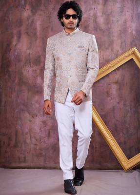 Grey imported plain fabric jodhpuri for men 2