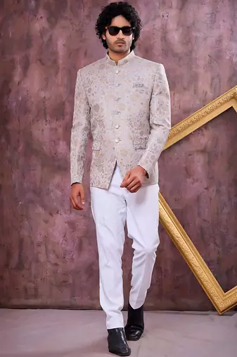 Grey imported plain fabric jodhpuri for men