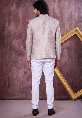 Grey imported plain fabric jodhpuri for men 3