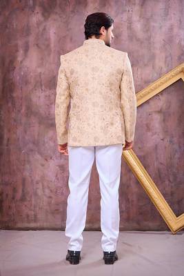 Beige imported plain fabric jodhpuri for men 3