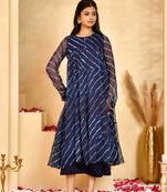 Women's neel leheriya chiffon anarkali set with dupatta