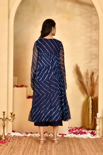Women's neel leheriya chiffon anarkali set with dupatta