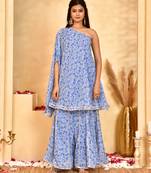 Women's neel blue floral sharara set with dupatta