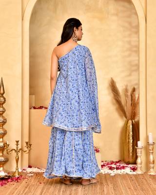 Women's neel blue floral sharara set with dupatta 2