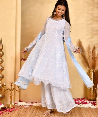 Women's noor chiffon anarkali kurta set with dupatta 1