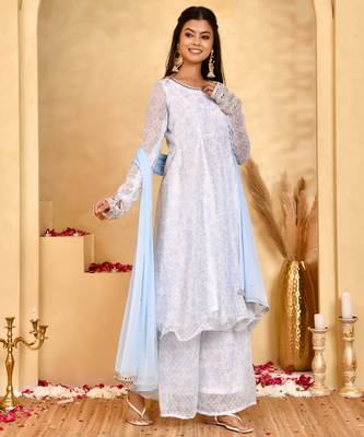 Women's noor chiffon anarkali kurta set with dupatta 3