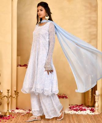 Women's noor chiffon anarkali kurta set with dupatta 4