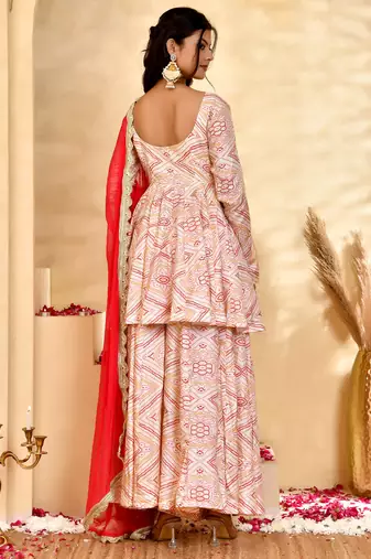 Women's gulnaar bandhani sharara set with dupatta