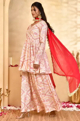 Women's gulnaar bandhani sharara set with dupatta