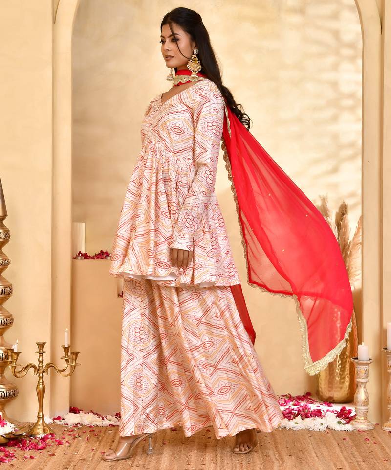 Women's gulnaar bandhani sharara set with dupatta
