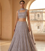 grey embroidery georgette designer lehenga choli with dupatta