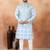 Blue jacquard 3 peice  kurta jacket set for men