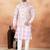 Pink jacquard 3 peice  kurta jacket set for men