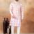 Pink jacquard 3 peice  kurta jacket set for men