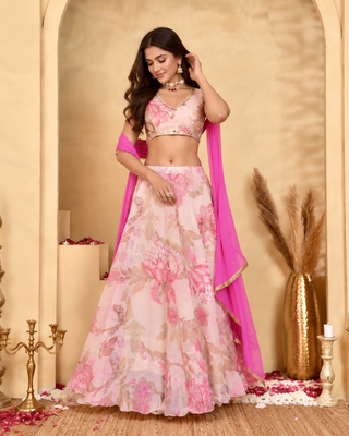 Women's Gulabi Floral Lehenga Set with Chiffon Dupatta 1