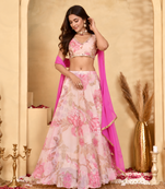 Women's Gulabi Floral Lehenga Set with Chiffon Dupatta