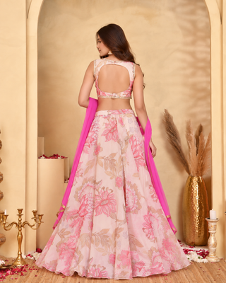 Women's Gulabi Floral Lehenga Set with Chiffon Dupatta 2