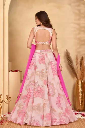 Women's Gulabi Floral Lehenga Set with Chiffon Dupatta