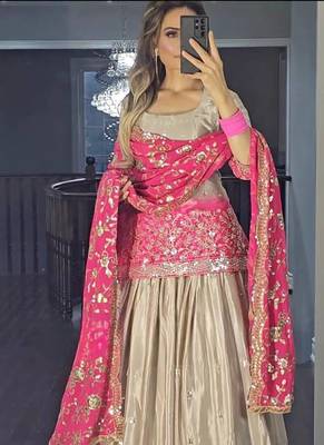 beige n pink Heavy pure Chinon and Digital Print Lehenga choli 2