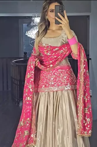 beige n pink Heavy pure Chinon and Digital Print Lehenga choli