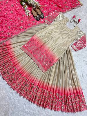 beige n pink Heavy pure Chinon and Digital Print Lehenga choli 4