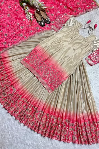 beige n pink Heavy pure Chinon and Digital Print Lehenga choli