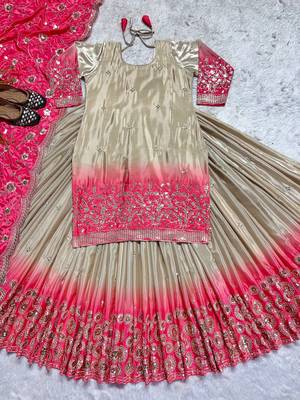 beige n pink Heavy pure Chinon and Digital Print Lehenga choli 5