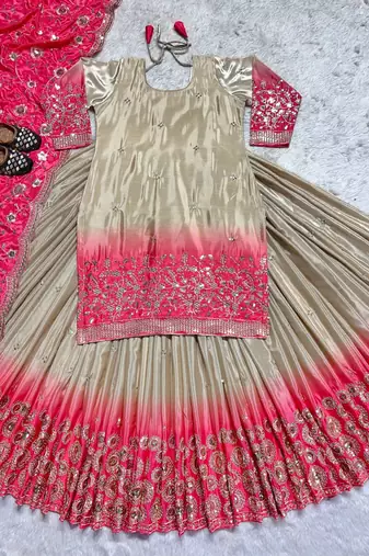 beige n pink Heavy pure Chinon and Digital Print Lehenga choli