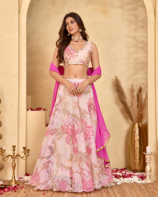 Women's Gulabi Floral Lehenga Set with Chiffon Dupatta 3