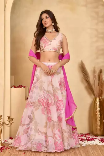 Women's Gulabi Floral Lehenga Set with Chiffon Dupatta