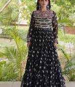 Bandhani print faux georgette gown with kutchi patchwork | 12 meter flair | m-xxl