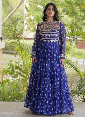 Bandhani print faux georgette gown with kutchi patchwork | 12 meter flair | m-xxl 1