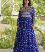 Bandhani print faux georgette gown with kutchi patchwork | 12 meter flair | m-xxl