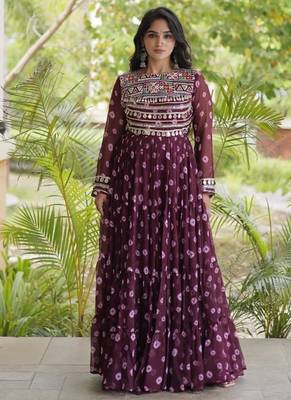 Bandhani print faux georgette gown with kutchi patchwork | 12 meter flair | m-xxl 1