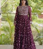 Bandhani print faux georgette gown with kutchi patchwork | 12 meter flair | m-xxl