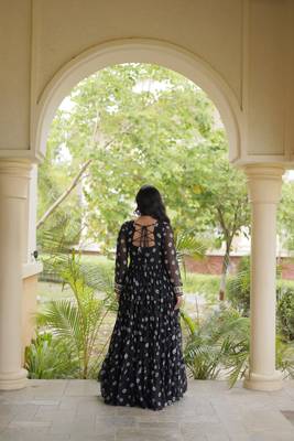 Bandhani print faux georgette gown with kutchi patchwork | 12 meter flair | m-xxl 2