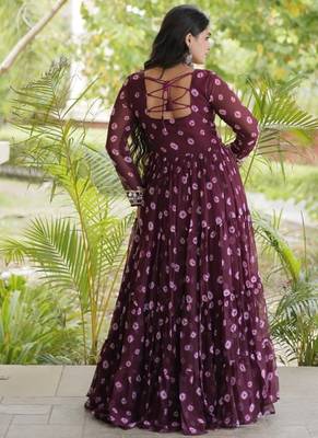 Bandhani print faux georgette gown with kutchi patchwork | 12 meter flair | m-xxl 2