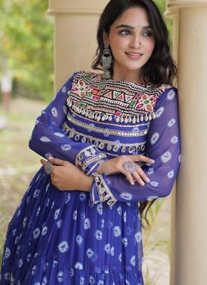Bandhani print faux georgette gown with kutchi patchwork | 12 meter flair | m-xxl 4