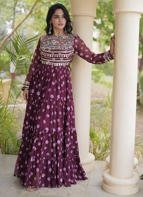 Bandhani print faux georgette gown with kutchi patchwork | 12 meter flair | m-xxl 3