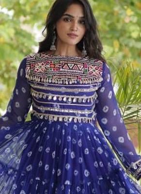 Bandhani print faux georgette gown with kutchi patchwork | 12 meter flair | m-xxl 5