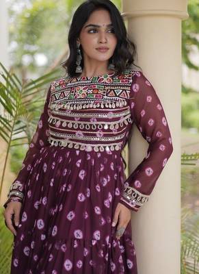 Bandhani print faux georgette gown with kutchi patchwork | 12 meter flair | m-xxl 4