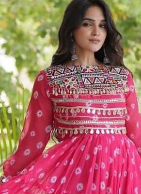 Bandhani print faux georgette gown with kutchi patchwork | 12 meter flair | m-xxl 5