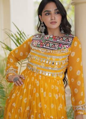 Bandhani print faux georgette gown with kutchi patchwork | 12 meter flair | m-xxl 4