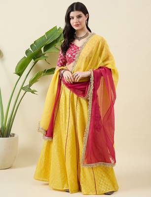 Woven Design Thread Work Ready to Wear Lehenga & Blouse With Dupatta 1