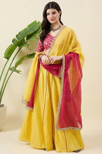 Woven Design Thread Work Ready to Wear Lehenga & Blouse With Dupatta